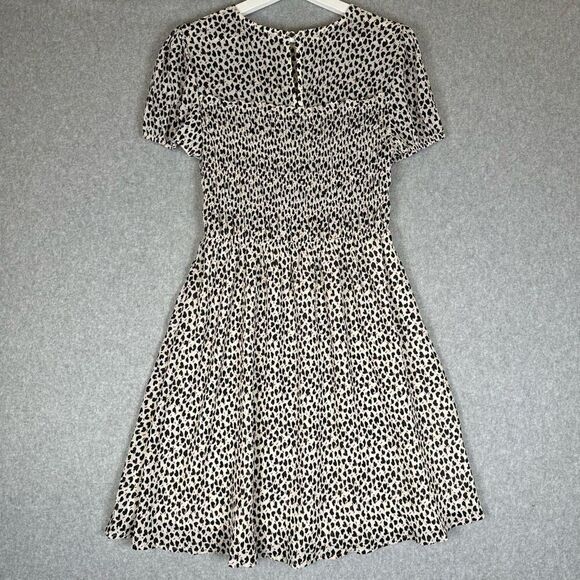 Gilli Womens Size Small Knee Length Dress Cream Red Black Lined Smocked Bodice - Picture 3 of 9